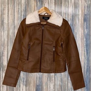 Junior’s Faux-Fur-Collar Moto Jacket